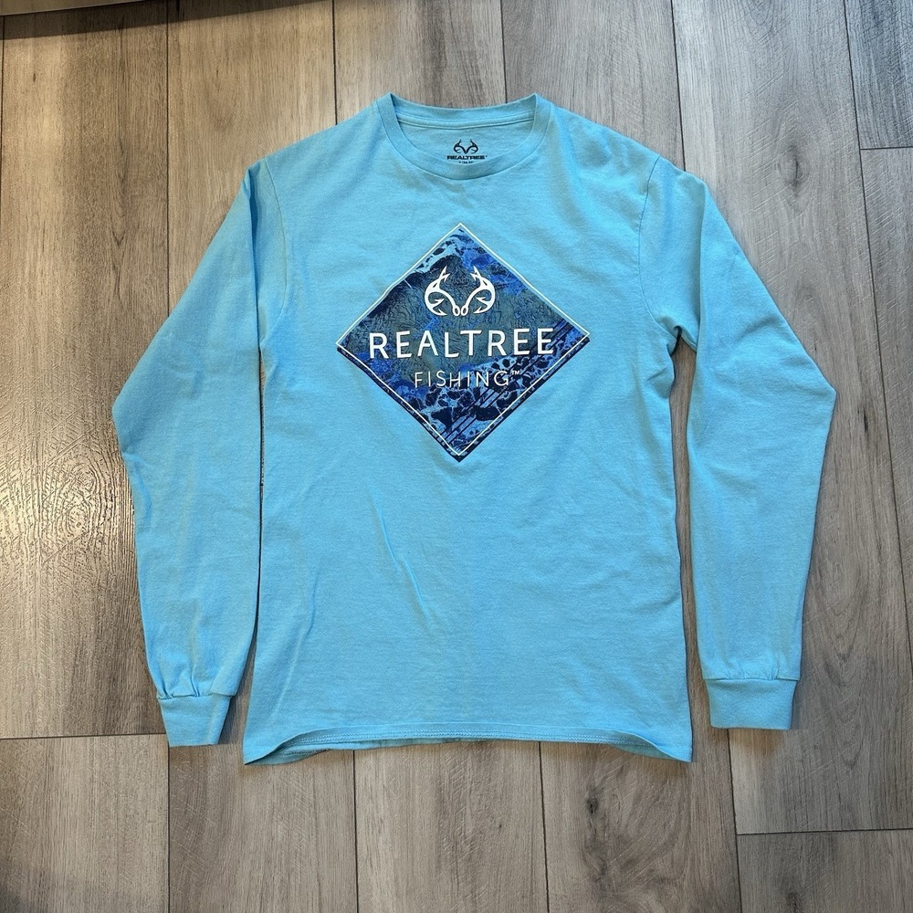Realtree Men's Long Sleeve T-shirt Small Cotton Caribbean Blue